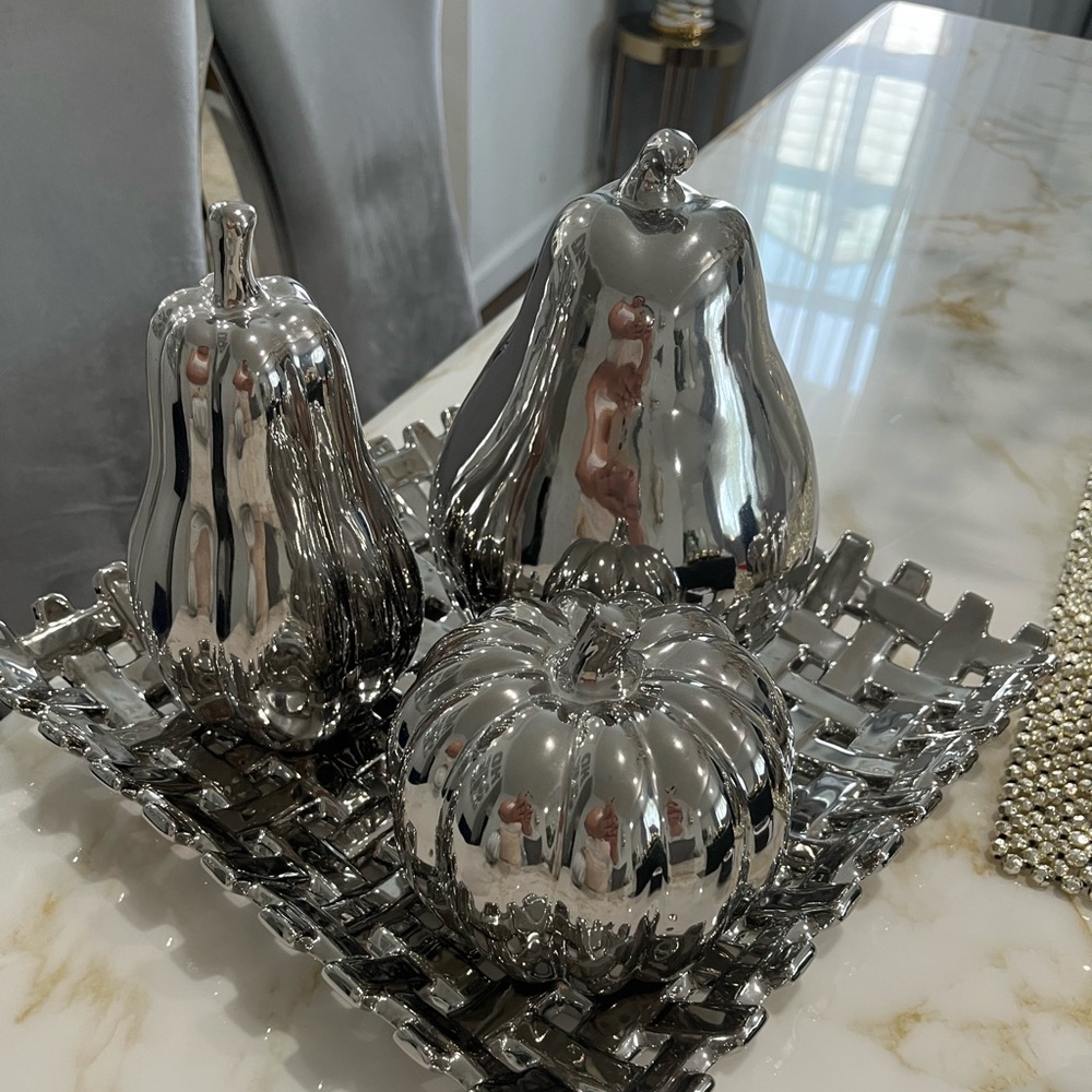 Silver Decorative Pumpkin and Gourd Set